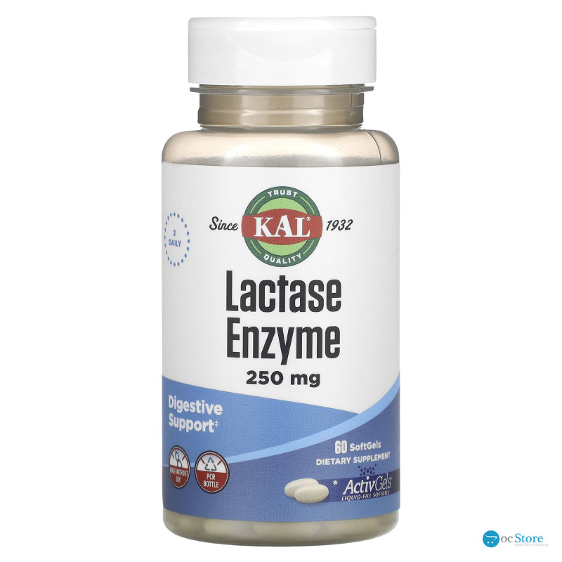 Фермент лактази, Lactase Enzyme, KAL, 250 мг, 60 капсул