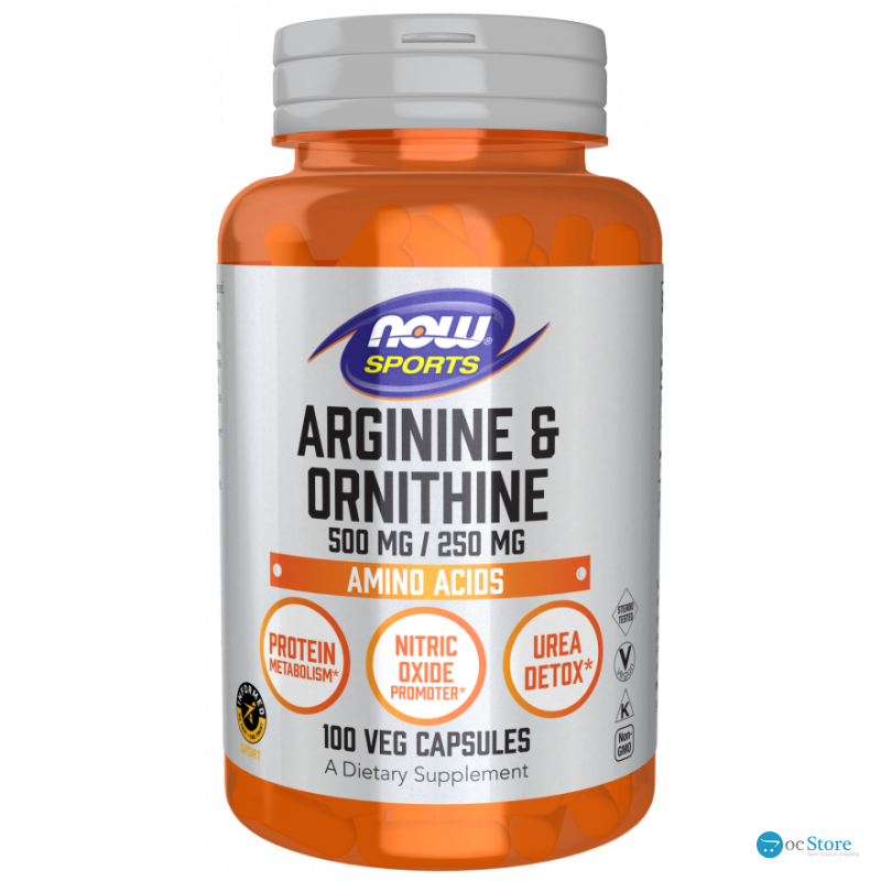 Аргінін та орнітин, Arginine & Ornithine, Now Foods, Sports, 500 мг/250 мг, 100 вегетаріанських капсул