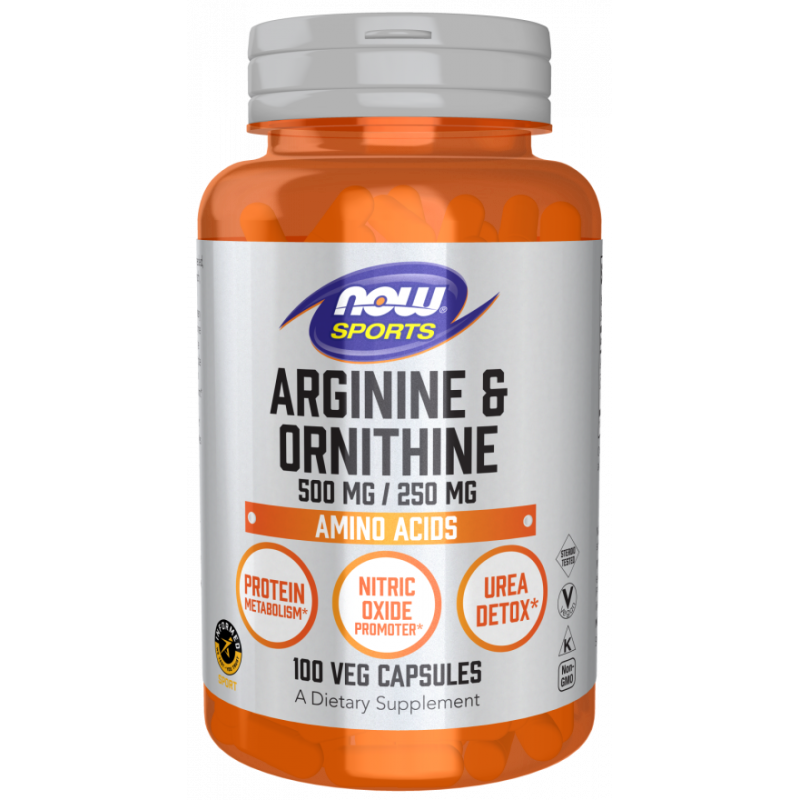 Аргінін та орнітин, Arginine & Ornithine, Now Foods, Sports, 500 мг/250 мг, 100 вегетаріанських капсул