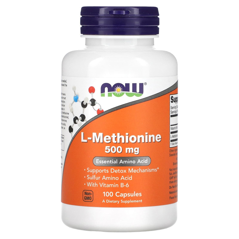 Метіонін, L-Methionine, Now Foods, 500 мг, 100 капсул.
