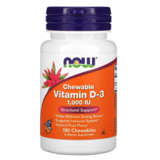 Вітамін D-3, Vitamin D-3, Now Foods, смак фруктів, 1000 МО, 180 жувальних таблеток
