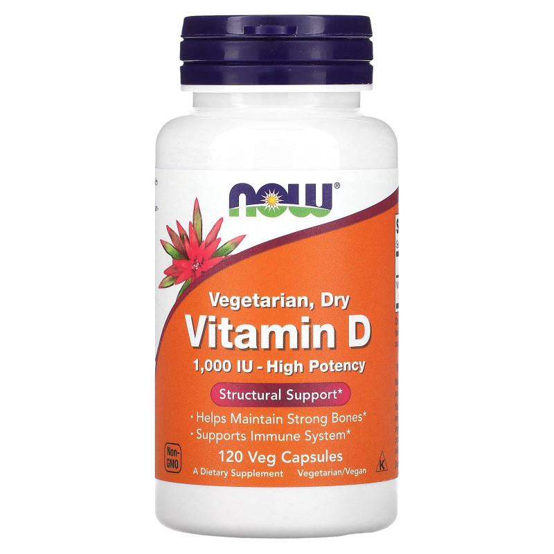Вітамін D2, Vitamin D, NOW Foods, сухий, 1000 МО (25 мкг), 120 вегетаріанських капсул