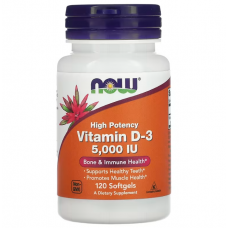 Вітамін D-3, Vitamin D-3, NOW Foods, високоефективний, 125 мкг (5000 МО), 120 гелевих капсул