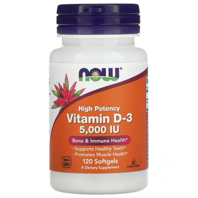 Вітамін D-3, Vitamin D-3, NOW Foods, високоефективний, 125 мкг (5000 МО), 120 гелевих капсул