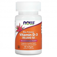 Вітамін D3, Vitamin D-3, Now Foods, 50000 МО, максимальна ефективність, 50 гелевих капсул