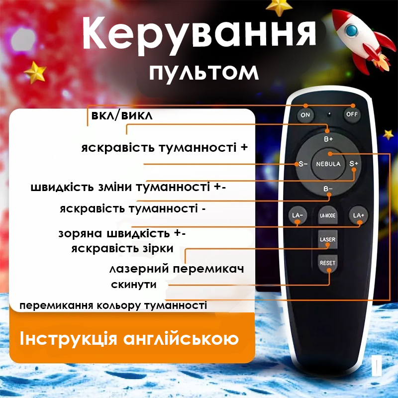 Проектор ночник Астронавт с гитарой HR-F2 звездное небо 7 режимов ДУ Black