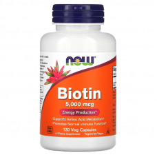 Біотин, Biotin, Now Foods, 5000 мкг, 120 вегетаріанських капсул