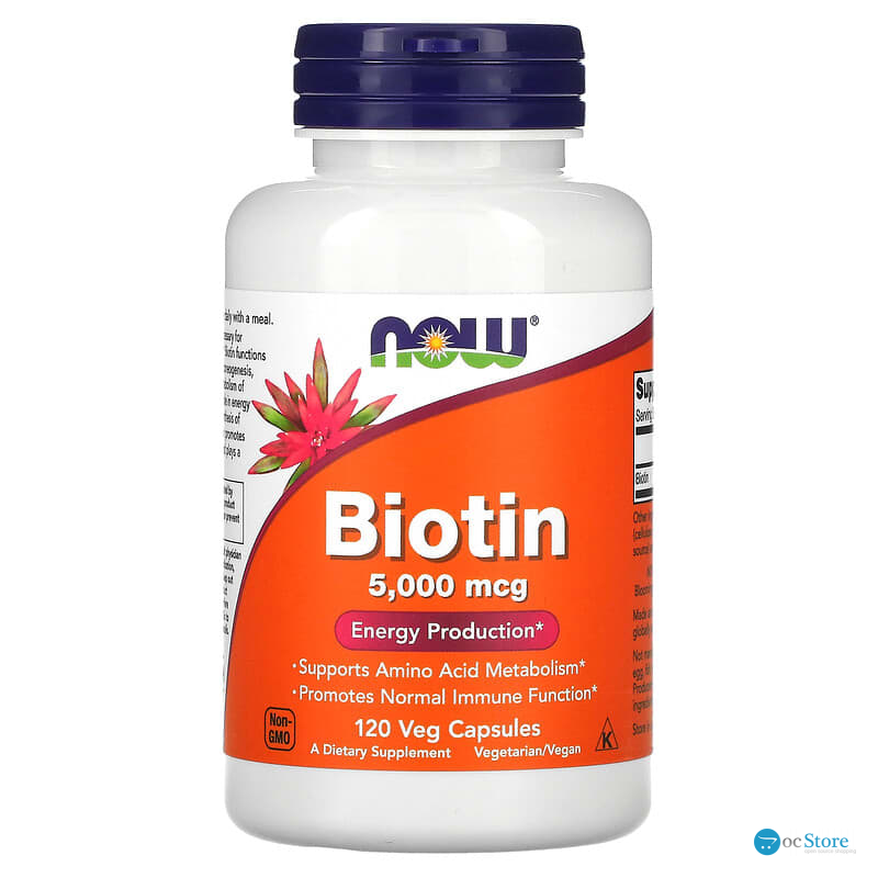 Біотин, Biotin, Now Foods, 5000 мкг, 120 вегетаріанських капсул