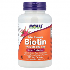 Біотин, Biotin, Now Foods, підвищена міцність, 10 мг (10000 мкг), 120 вегетаріанских капсул