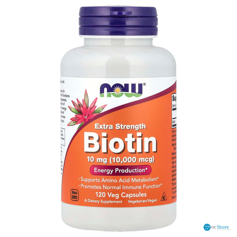 Біотин, Biotin, Now Foods, підвищена міцність, 10 мг (10000 мкг), 120 вегетаріанских капсул