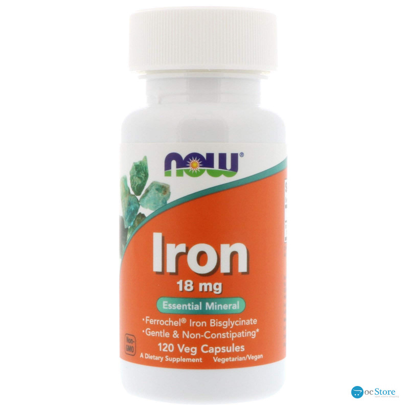 Залізо, Iron, Now Foods, 18 мг, 120 вегетаріанських капсул
