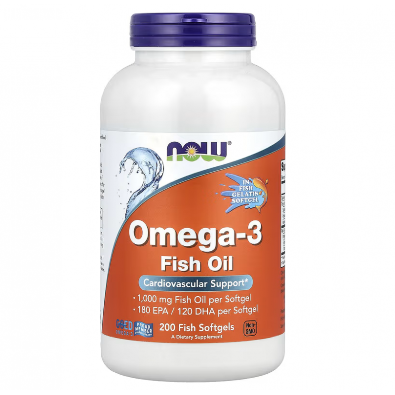Омега-3 риб'ячий жир, Omega-3 Fish Oil, NOW Foods, 2000 мг, 200 рибних гелевих капсул (1000 мг у капсулі)