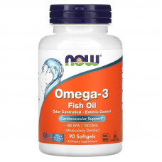 Омега-3 риб'ячий жир, Omega-3 Fish Oil, NOW Foods, 1000 мг, 180 ЕПК/ 120 ДГК, в кишковорозчинній оболонці, 90 гелевих капсул