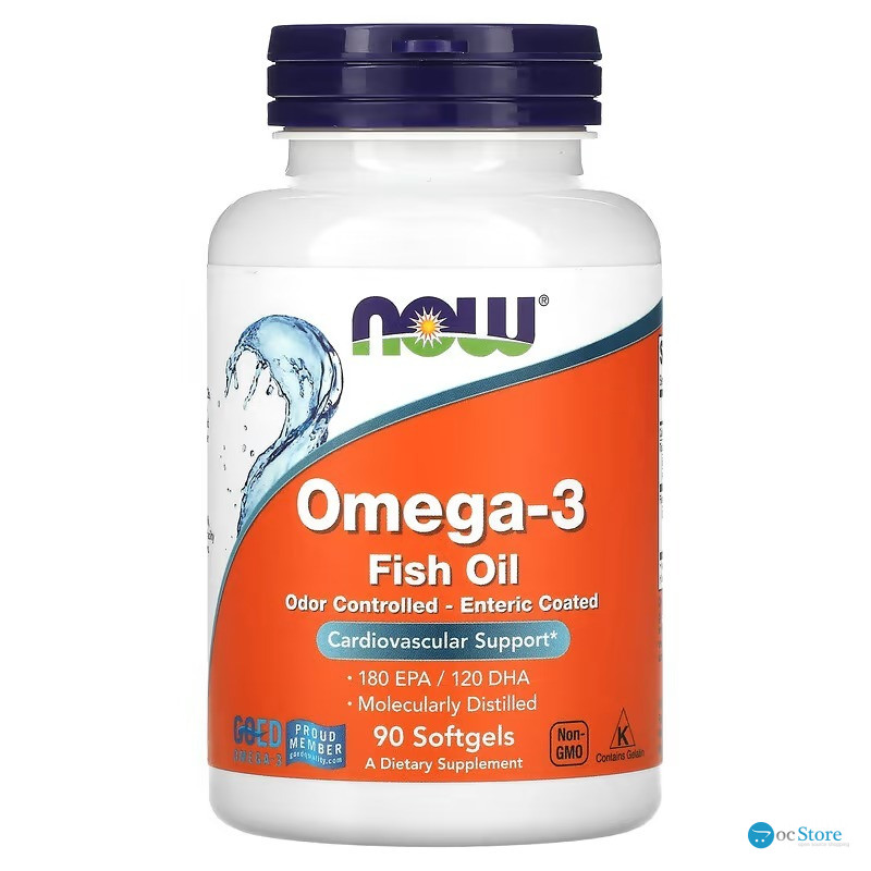 Омега-3 риб'ячий жир, Omega-3 Fish Oil, NOW Foods, 1000 мг, 180 ЕПК/ 120 ДГК, в кишковорозчинній оболонці, 90 гелевих капсул