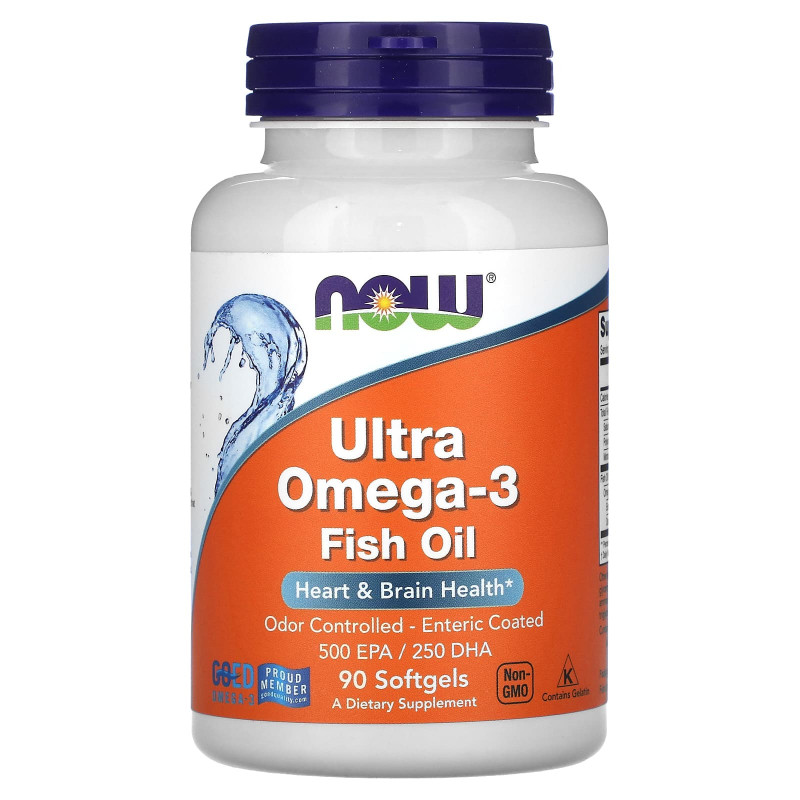 Супер омега 3, Ultra Omega-3, Now Foods, 500 EPA / 250 DHA, 90 капсул з кишковорозчинною оболонкою