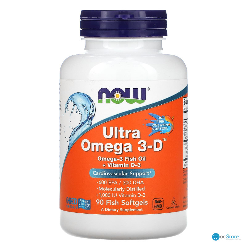 Омега-3 ультра + вітамін D3, Ultra Omega 3-D, Now Foods, 600 EPA / 300 DHA, 90 риб"ячих гелевих капсул