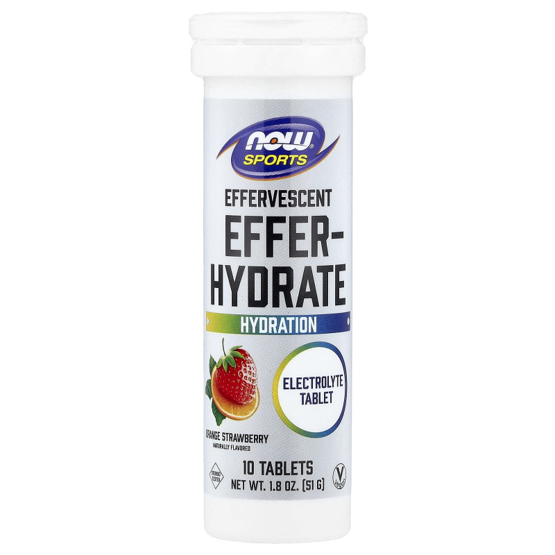 Електроліти, Effer-Hydrate, Now Foods, Sports, із полунично-апельсиновим смаком, 10 таблеток, 51 г