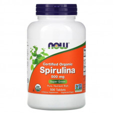 Спіруліна, Spirulina, Now Foods, сертифікована, органічна, 500 мг, 500 таблеток