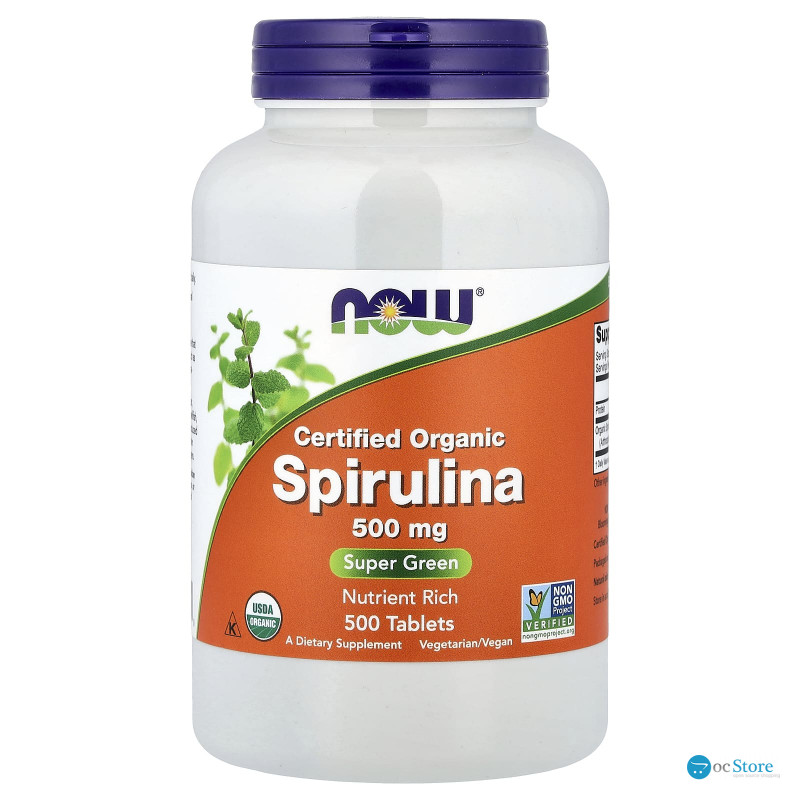 Спіруліна, Spirulina, NOW  Foods, сертифікована, органічна, 500 мг, 500 таблеток