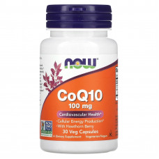 Коензим Q10, Coenzyme Q10, Now Foods, з ягодами глоду, 100 мг, 30 вегетаріанських капсул