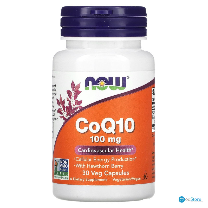 Коензим Q10, Coenzyme Q10, Now Foods, з ягодами глоду, 100 мг, 30 вегетаріанських капсул