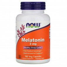 Мелатонін, Melatonin, Now Foods, 3 мг, 180 вегетаріанських капсул