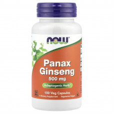 Женьшень, Panax Ginseng, Now Foods, 500 мг, 100 вегетаріанських капсул