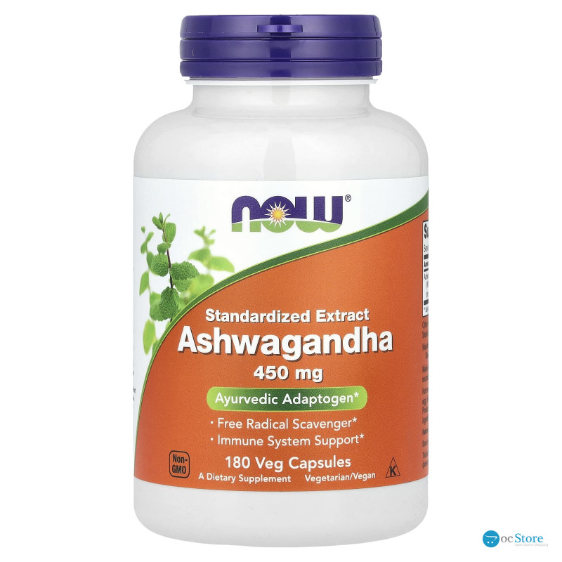 Ашваганда, Ashwagandha, Now Foods, стандартизований екстракт, 450 мг, 180 вегетаріанських капсул