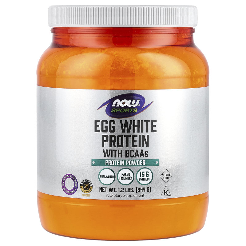Яєчний протеїн із BCAA, Egg White Protein with BCAAs, NOW Foods, Sports, порошок, без смаку, 544 г
