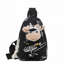 Детская нагрудная сумка рюкзак A-407 Cow на одно отделение с ремешком  Black