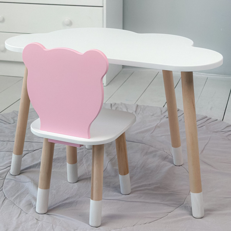 Дитячий стільчик ведмедик 26.5х26х25см, стілець для дитини, білий з рожевим