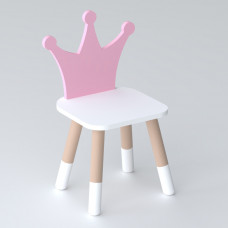 Дитячий стільчик "корона" з дерева 26.5х26х25см, стілець для дівчинки, білий з рожевим