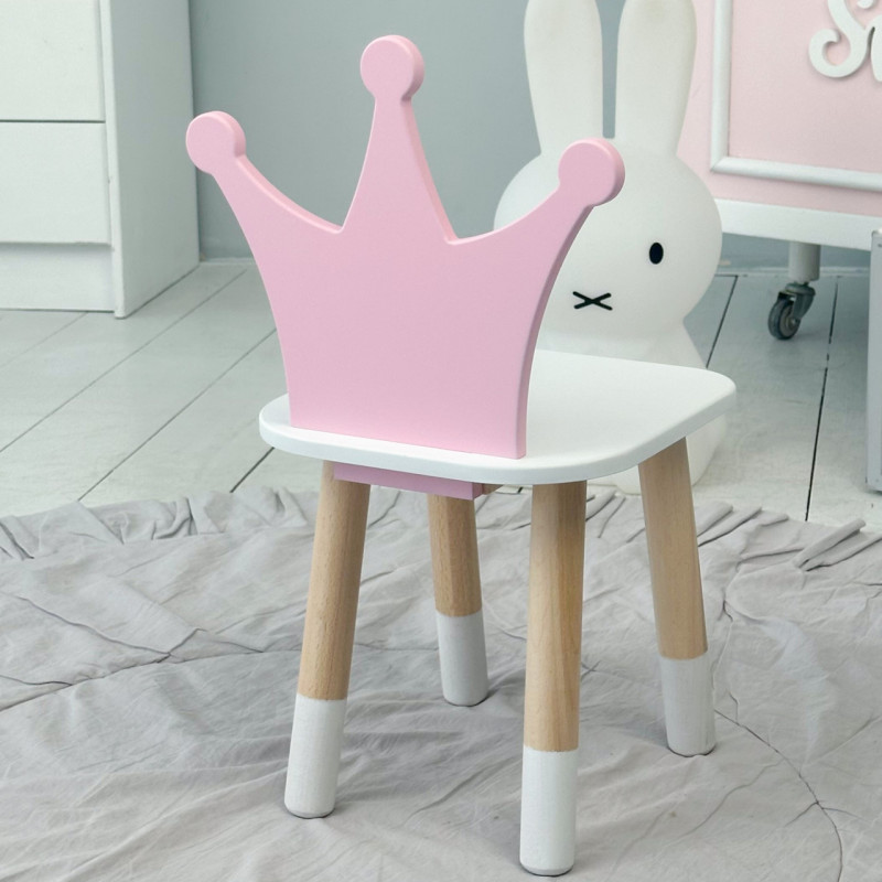 Дитячий стільчик "корона" з дерева 26.5х26х25см, стілець для дівчинки, білий з рожевим