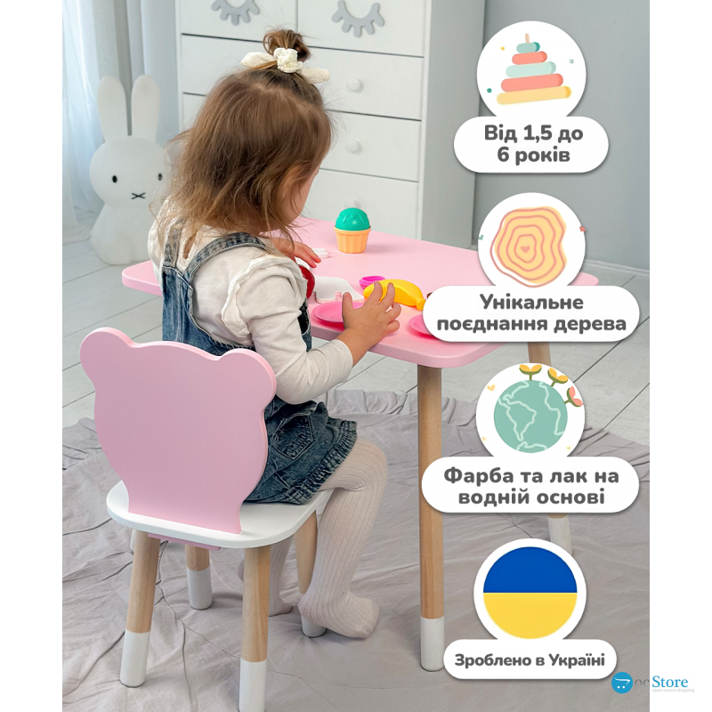 Дитячий прямокутний столик 46х60х45, стіл для дитячої кімнати, рожевий