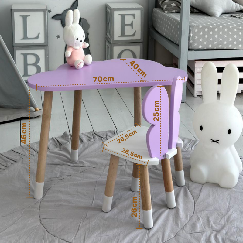 Дитячий столик хмарка 46х70х40, трюмо для дівчаток до 7 років, фіолетовий