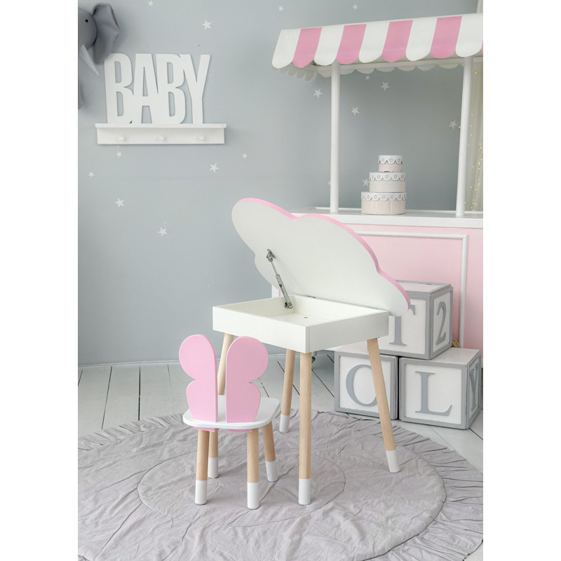Дитячий стіл хмаринка з нішею 54х68х50, столик трюмо з відкидним верхом, рожевий