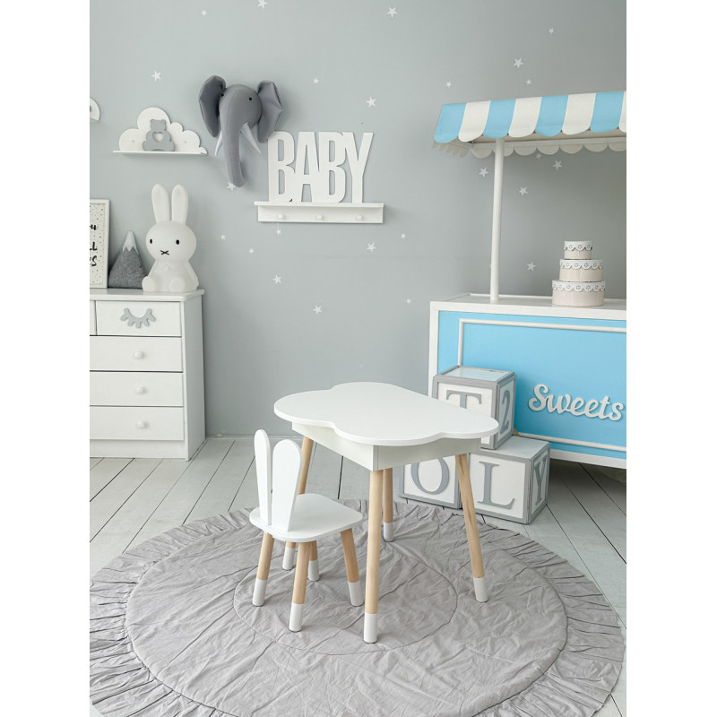 Дитячий стіл хмаринка з нішею 54х68х50, столик трюмо з відкидним верхом, білий