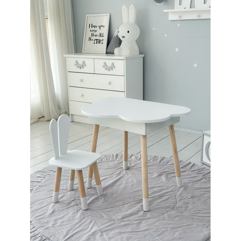 Дитячий стіл хмаринка з нішею 54х68х50, столик трюмо з відкидним верхом, білий