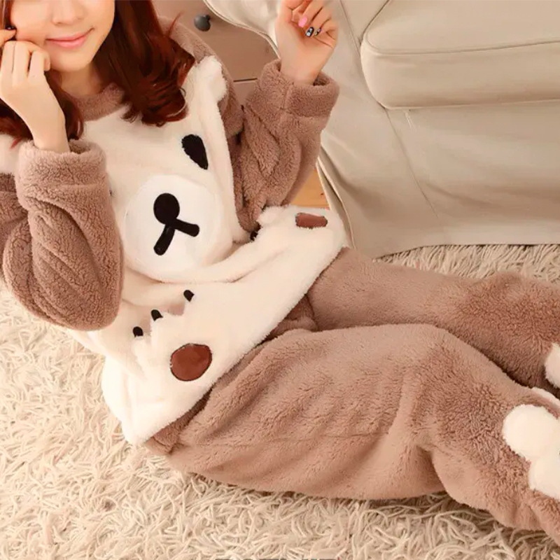 Женская тёплая махровая пижама Bear White 2XL