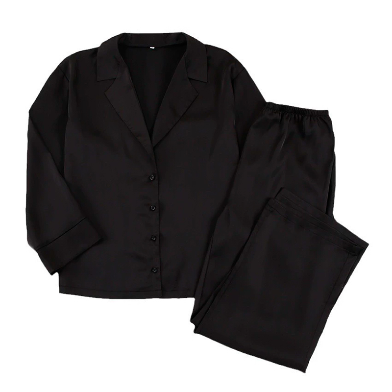 Женский шелковый комплект для дома и сна 2SYCK1315 рукашка и штаны женская пижама атласная Черный S