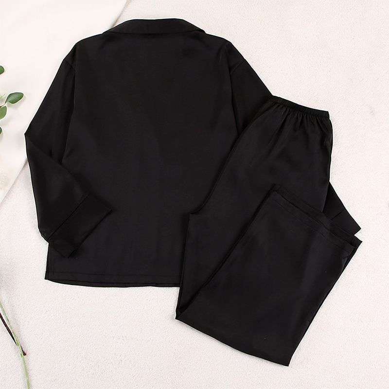 Женский шелковый комплект для дома и сна 2SYCK1315 рукашка и штаны женская пижама атласная Черный XL