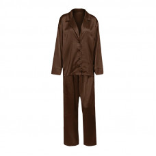 Женский шелковый комплект для дома и сна 2SYCK1315 рукашка и штаны женская пижама атласная Шоколадный S