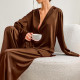 Женский шелковый комплект для дома и сна 2SYCK1315 рукашка и штаны женская пижама атласная Шоколадный XL