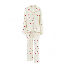 Женский муслиновый костюм 2SYCK1853B1 для дома рубашка с длинным рукавом брюки пижама Кремовый с сердечками S