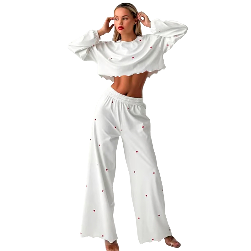 Женский костюм 2ZYCK8006B1 для дома пижама белый с сердечками L