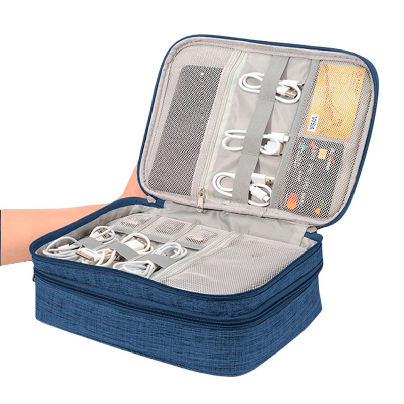 Сумка органайзер # 082 для хранения проводов зарядок кабелей аксессуаров флешек  Blue