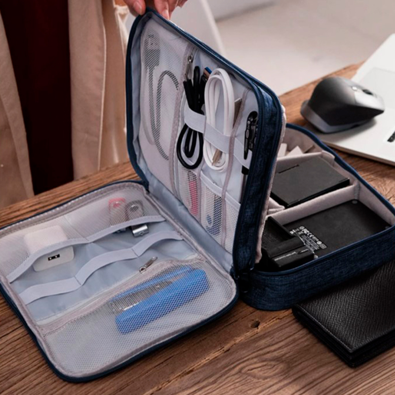 Сумка органайзер # 082 для хранения проводов зарядок кабелей аксессуаров флешек  Blue