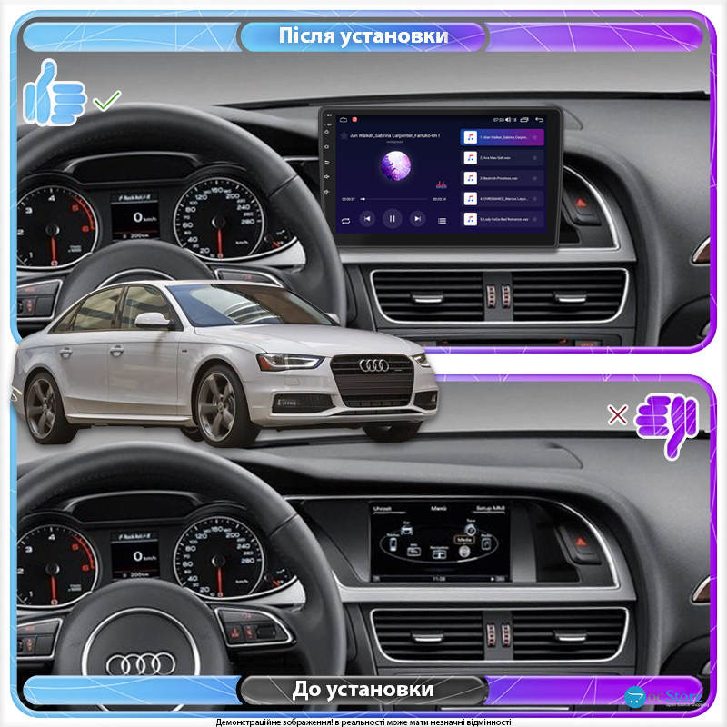 Штатная магнитола Lesko для Audi A4 IV (B8) Рестайлинг 2011-2015 экран 9" 4/32Gb 4G Wi-Fi GPS Top