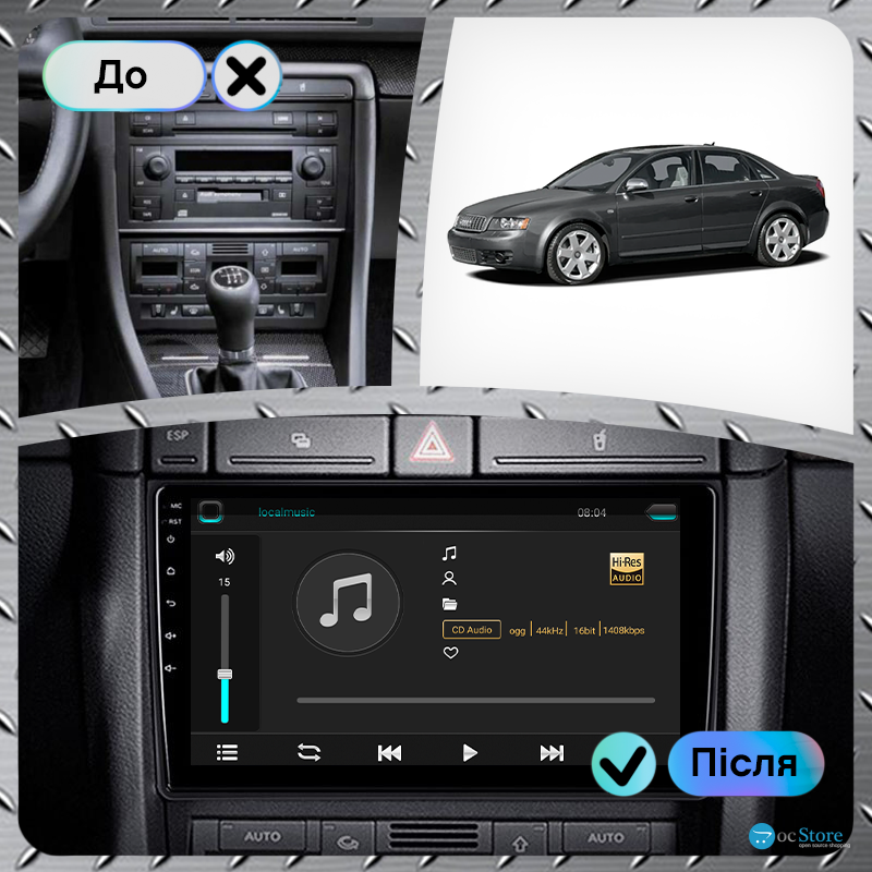 Штатная магнитола Lesko для Audi S4 II (B6) 2002-2004 экран 9" 4/32Gb 4G Wi-Fi GPS Top