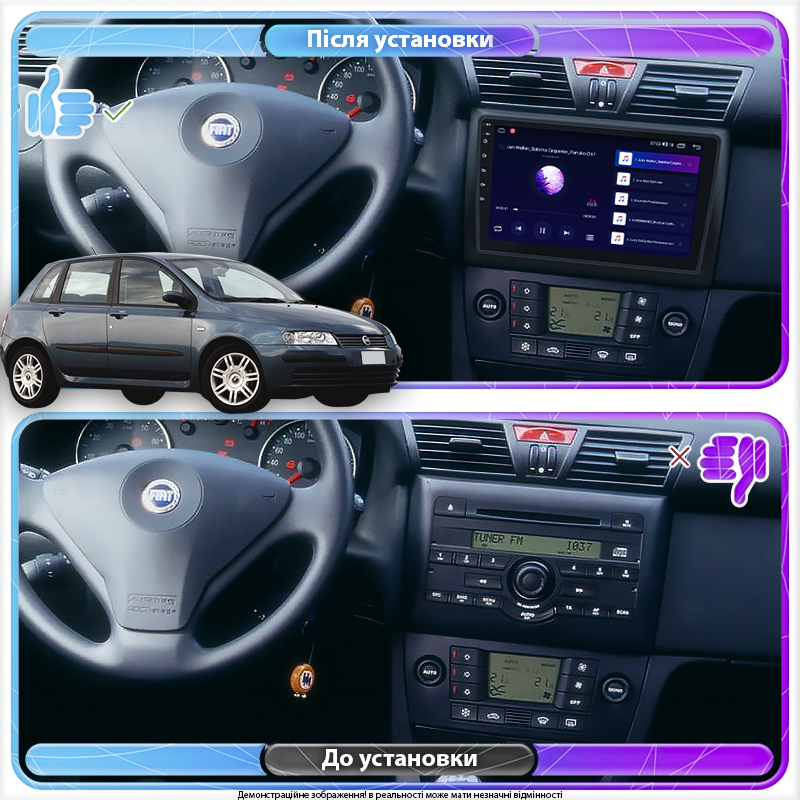 Штатная магнитола Lesko для Fiat Stilo  2001-2007 экран 9" 4/32Gb 4G Wi-Fi GPS Top